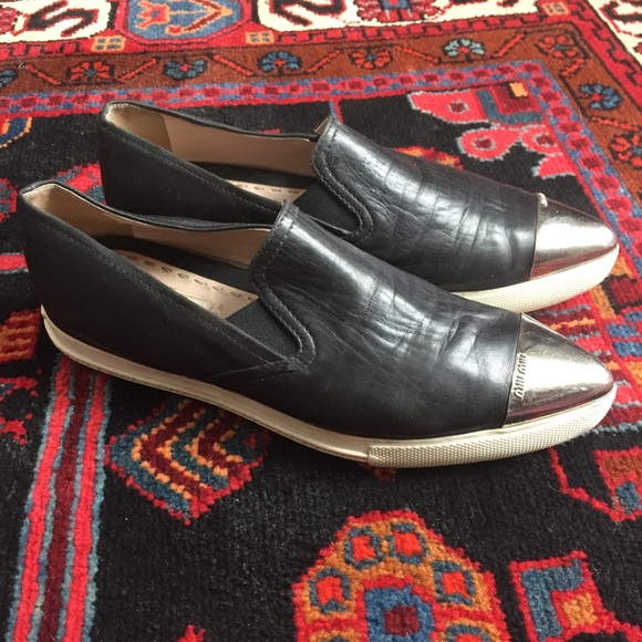 SOLD Miu Miu Metal Cap Toe Black Leather Sneakers - Picture 8 of 8